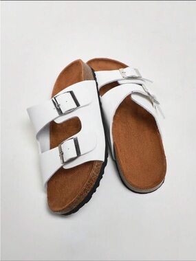 White Buckle Slides